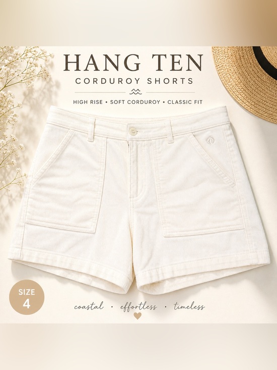 Hang Ten Pants - Hang Ten White Corduroy Shorts Size 4 High Rise Summer Coastal Casual